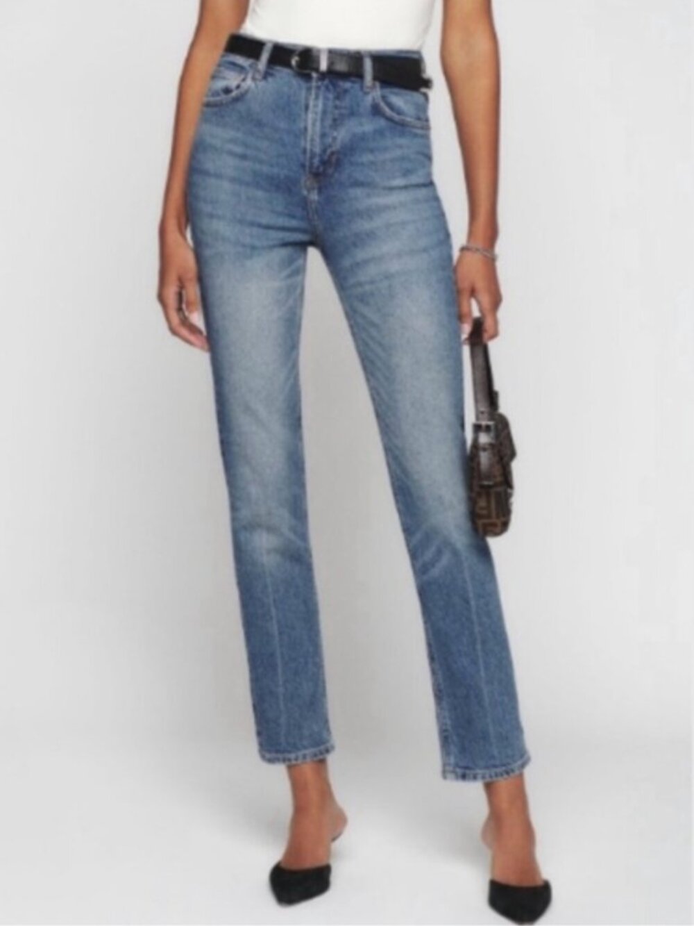 Reformation High-Rise Straight Leg Jeans in Light Blue